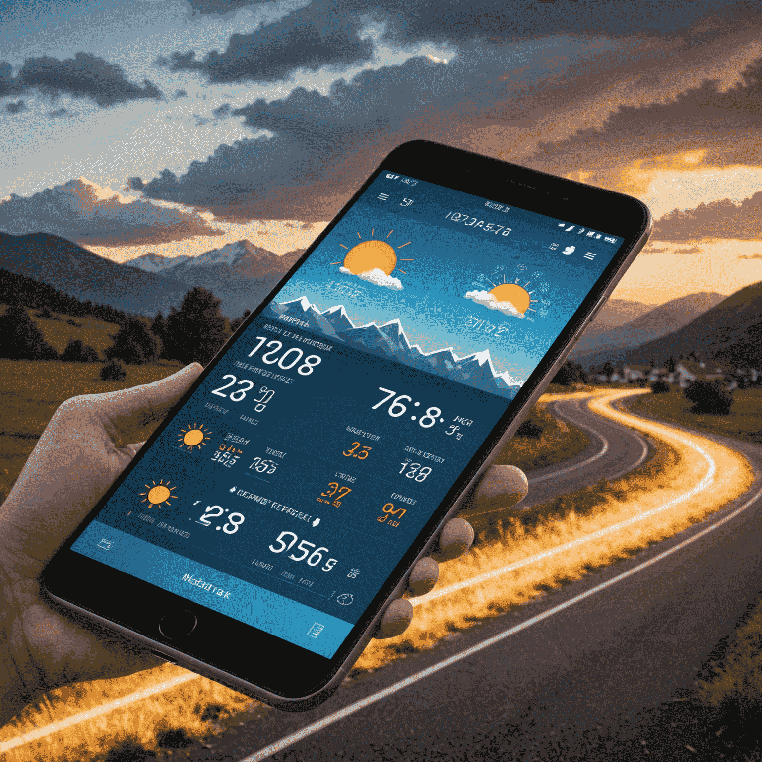 Interfaz de una aplicación del clima mostrando la temperatura actual, pronóstico para los próximos días, y un mapa interactivo con condiciones climáticas.